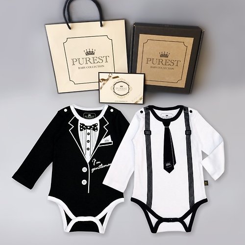 PUREST baby collection PUREST 小紳士雙重奏 長袖 綜合款 寶寶彌月 嬰兒 新生兒 禮盒組