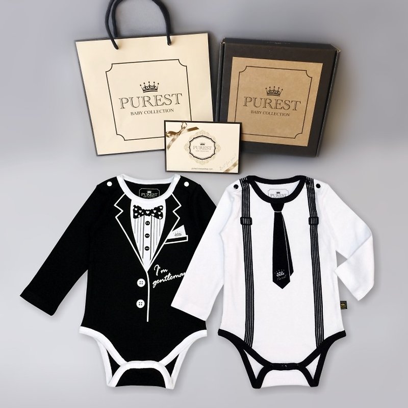 PUREST 小紳士雙重奏 長袖 綜合款 寶寶彌月 嬰兒 新生兒 禮盒組 - 滿月禮物 - 棉．麻 