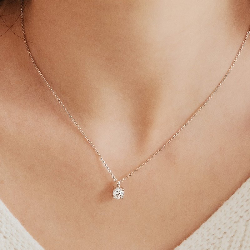 【CReAM】Letitia Brilliant Single Diamond Sterling Silver Plated 18K Gold Swarovski Necklace - Necklaces - Other Metals 
