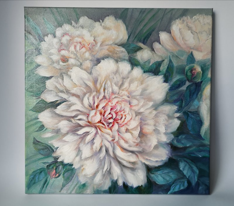 Peony Oil Painting Original Wall Art on Stretched Canvas 40 x 40 cm. - ポスター・絵 - コットン・麻 