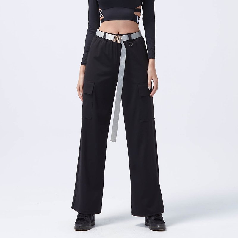 COZEE-Antibacterial high elastic shuttle overalls wide trousers-black - Women's Pants - Polyester Black