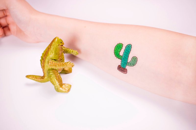 Deerhorn design / Deer horn tattoo tattoo sticker succulent plant cactus hand drawn - สติ๊กเกอร์แทททู - กระดาษ สีเขียว