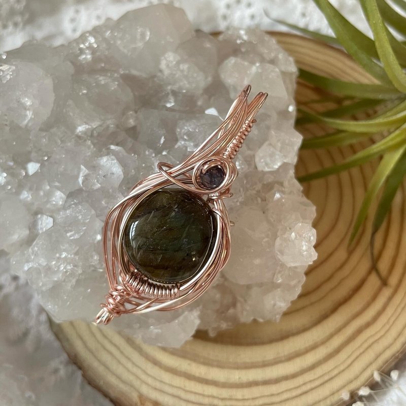 珍飾 - 圓型拉長石吊墜 - 項鍊 - 水晶 