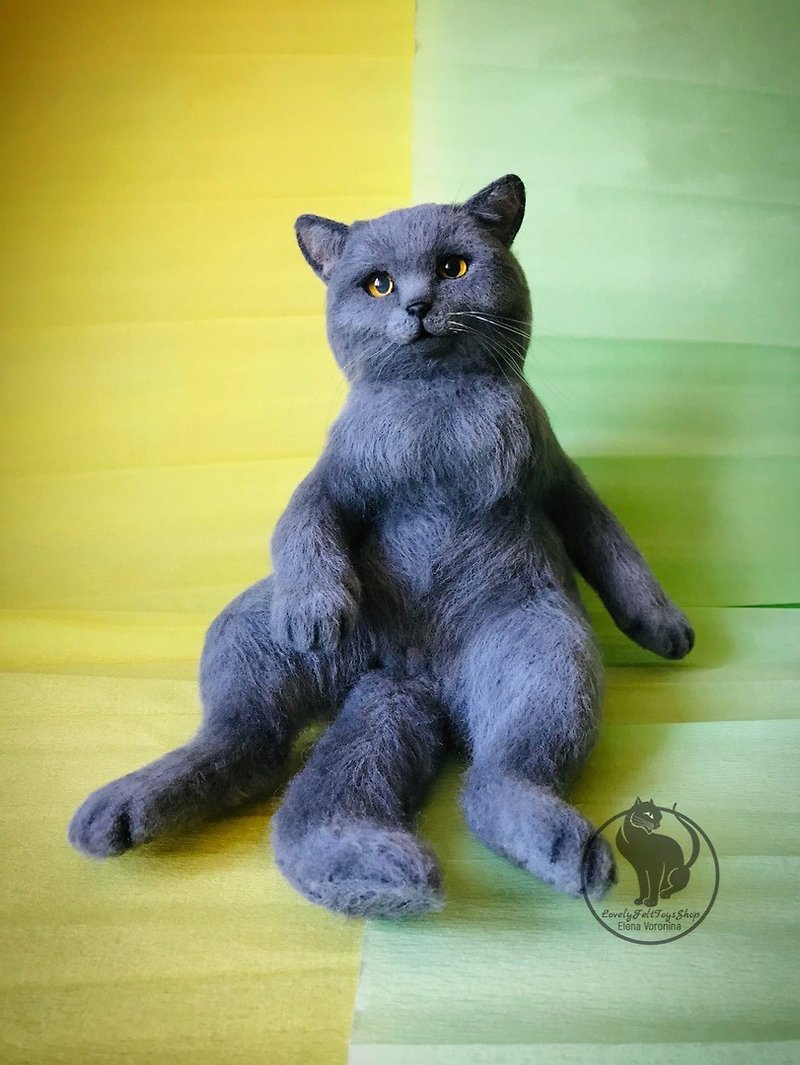 British cat. Realistic felt toy. Please email me before buying a toy. - Stuffed Dolls & Figurines - Wool Gray