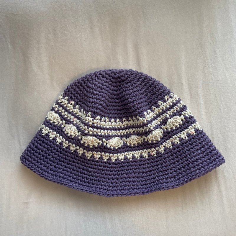 Ships from Japan. Handmade knitted hats/wool hats/fisherman hats/handmade crochet hats/knitted hats - Hats & Caps - Cotton & Hemp Purple