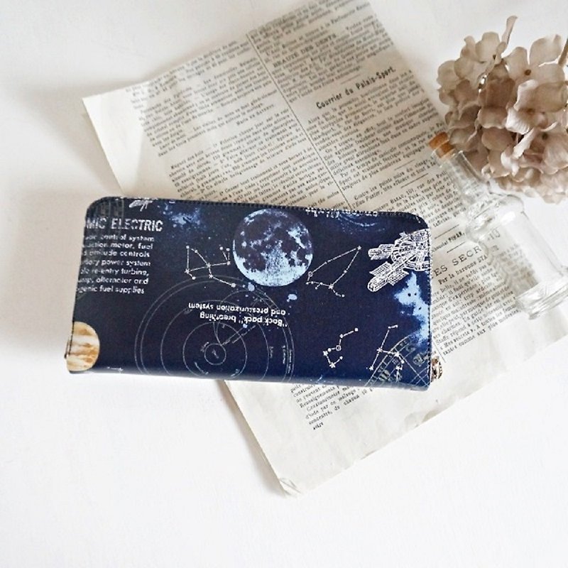 ラネタリウム【月と惑星】ラウンドファスナー長財布 宇宙 - 財布 - その他の素材 ブルー