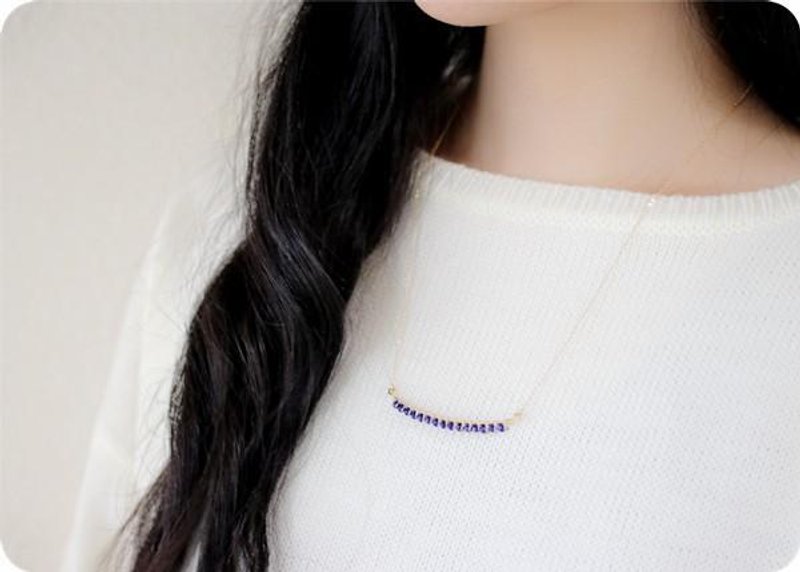 Lapis lazuli semi long bar necklace December birthstone Good luck Success luck UP! - สร้อยคอ - เครื่องเพชรพลอย สีน้ำเงิน