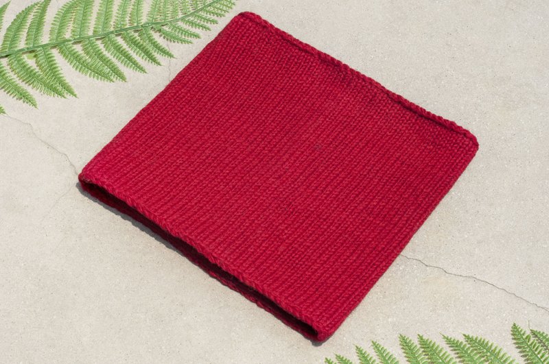 手工針織羊毛圍巾/針織圍脖/鉤織條紋圍脖/手工針織圍脖-紅色條紋 - 圍巾/披肩 - 羊毛 紅色