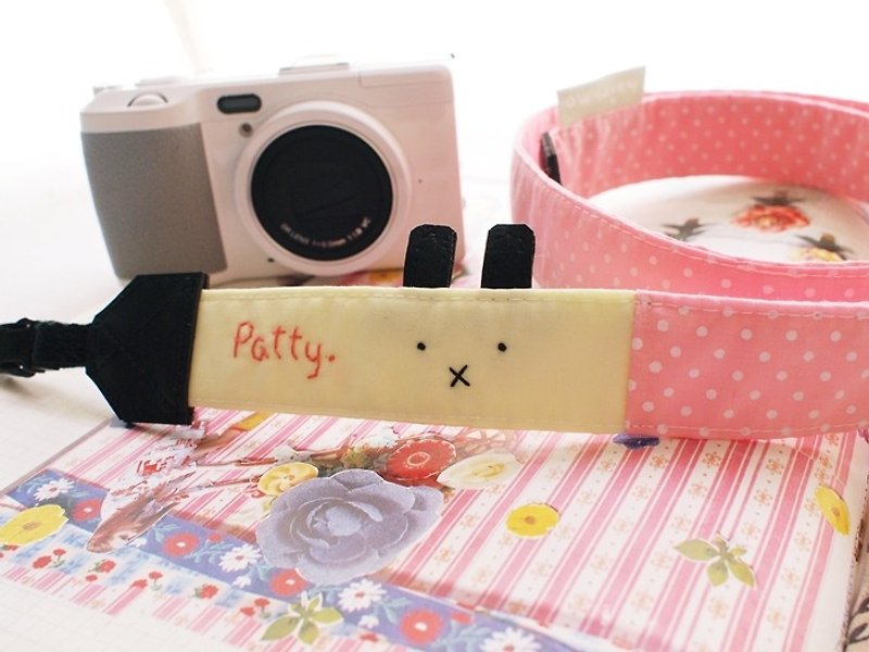 hairmo. X-mouth rabbit double-back camera strap-6 pink dots + bright yellow (double small holes) - กล้อง - กระดาษ สึชมพู