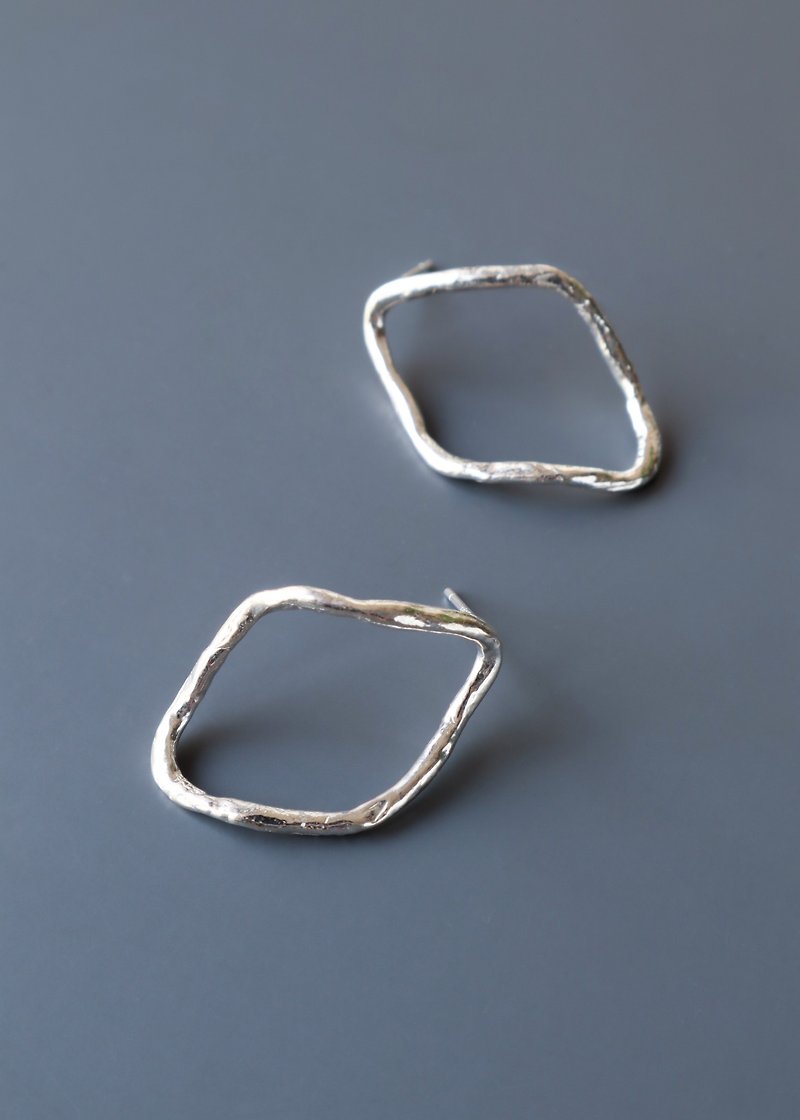 Irregular Hoop Earrings - Sterling Silver - Handmade-Silver Ear Post - Earrings & Clip-ons - Sterling Silver Silver