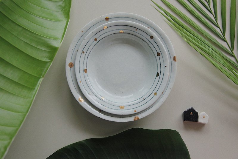 Trajectory hand-painted burnt real gold ceramic dinner plate soup plate dishware original design designer hand drawn - Plates & Trays - Porcelain Silver