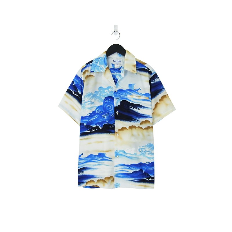 A‧PRANK :DOLLY :: 復古著VINTAGE 和柄花襯衫(藍色海浪款) - 男裝 恤衫 - 棉．麻 