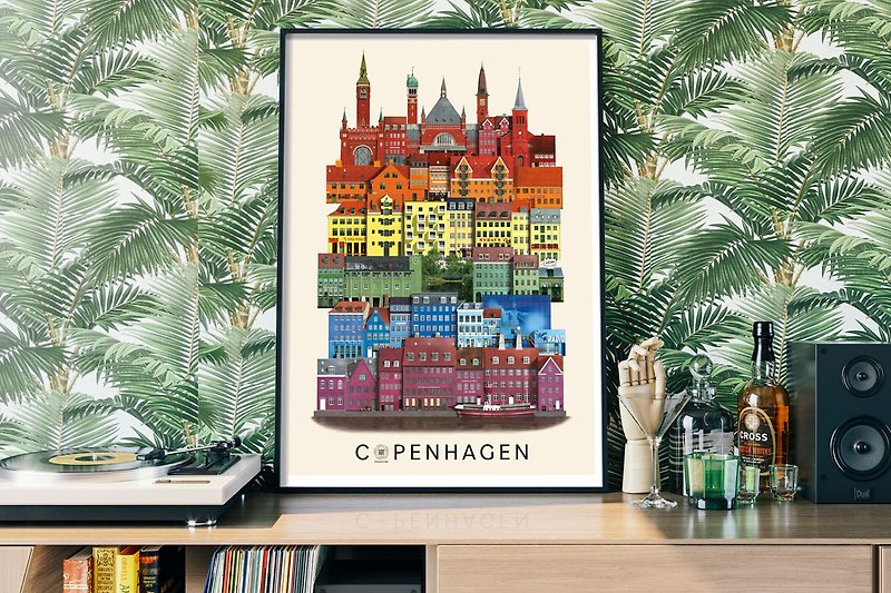 Martin Schwartz City Poster Copengen Rainbow Buildings - โปสเตอร์ - กระดาษ หลากหลายสี