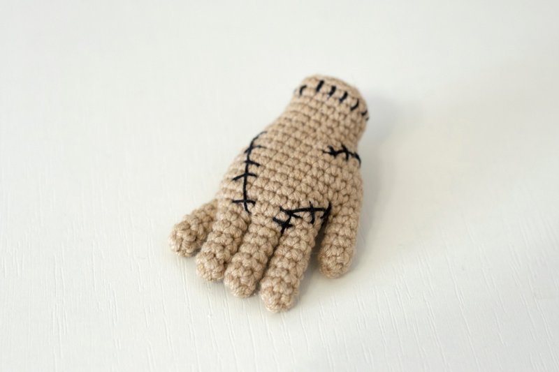 Crocheted miniature Thing the hand from Wednesday show, creepy cute toy - Stuffed Dolls & Figurines - Cotton & Hemp Brown