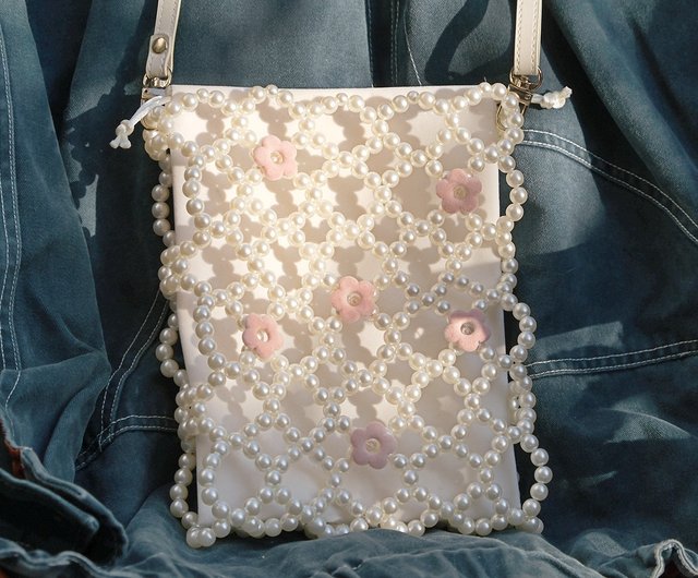 【週末値下】フラワーモチーフ ビーズバッグ ゴールド Flowering ショルダーバッグ バッグ ビーズデザインショルダー