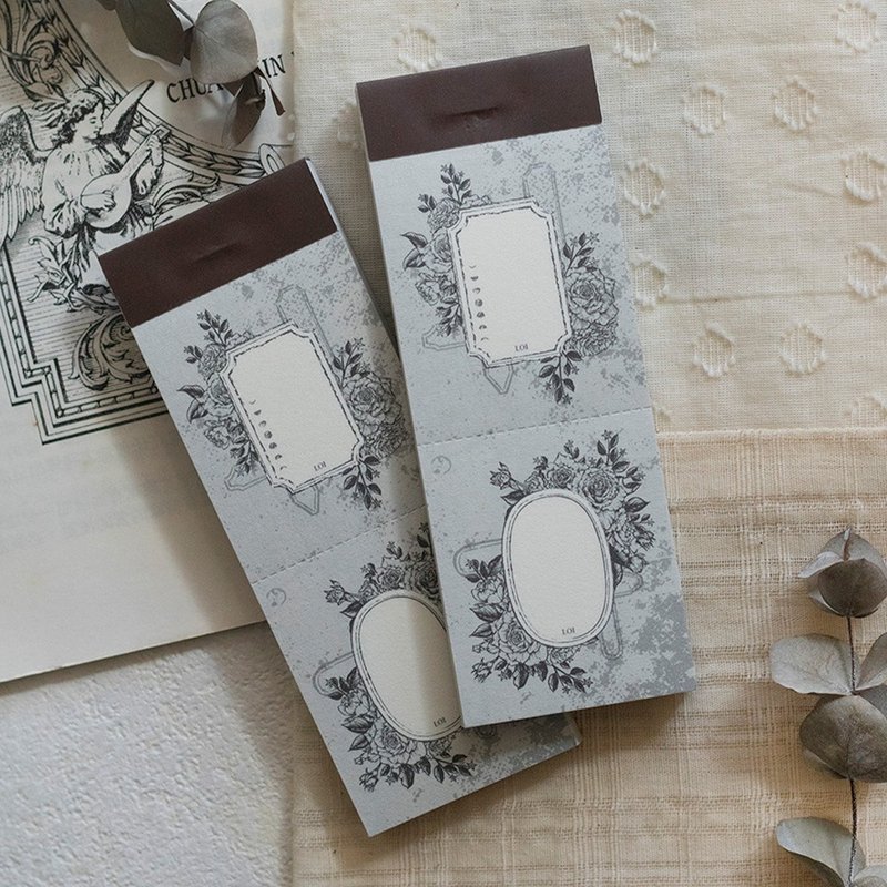 舊書頁 - 玫瑰花框 便箋本 - 便條紙/便利貼 - 紙 灰色