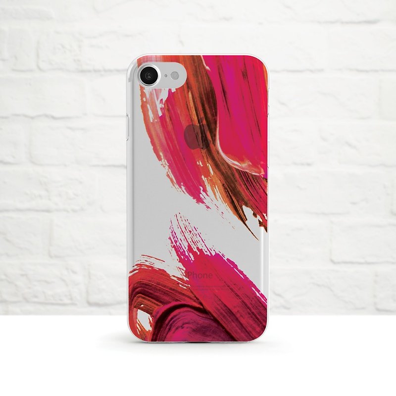 Abstract Acrylic Painting, Crimson- Clear Soft Phone Case, iPhone X, iPhone 8, iPhone 7, iPhone 7 plus, iPhone 6, iPhone SE, Samsung - เคส/ซองมือถือ - ยาง สีแดง