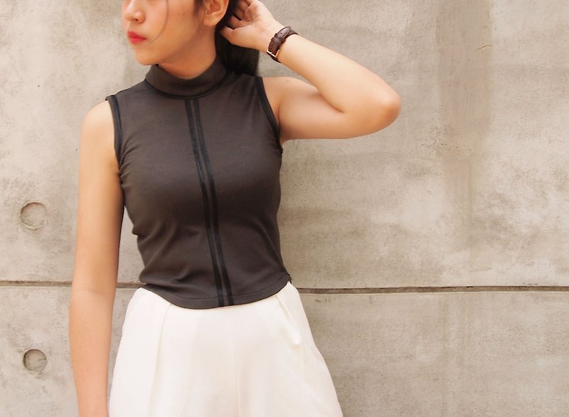 Urban breeze ─ simple black elastic dark brown jacket @ - Women's Vests - Cotton & Hemp Brown