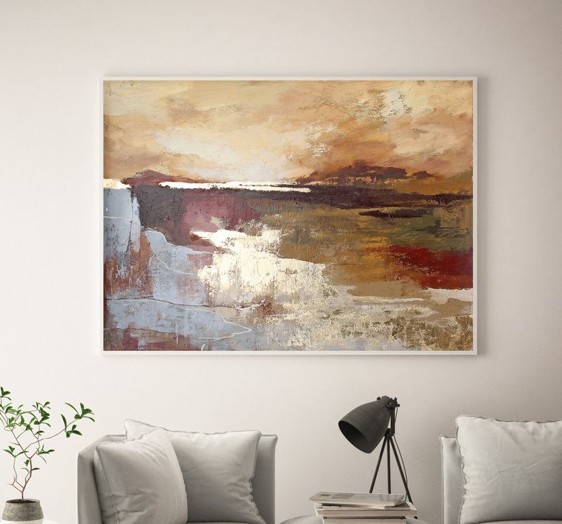 Brown Gold Abstract Painting | Brown Abstract  Landscape | Art | Calabria - 壁貼/牆壁裝飾 - 棉．麻 咖啡色