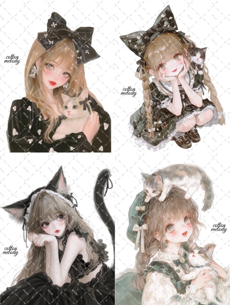 【期間限定】 世界猫の日セット / compact set / 20種類各3枚 / novelty 2種類 / cotton melody / 【ノベルティ付】 - 貼紙 - 紙 