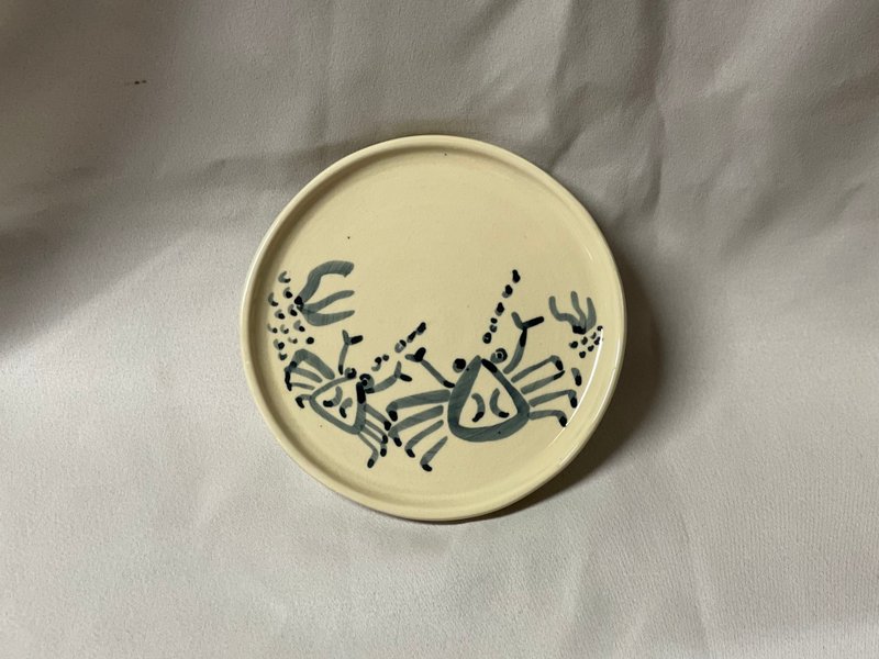 皿　蟹の絵  (16cm) - 盤子/餐盤/盤架 - 陶 白色