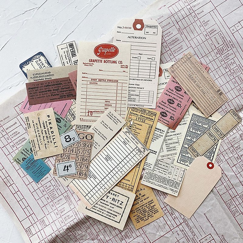 2024 retro handbook junkhournal collage sticker pack ticket ticket tag material pack - สติกเกอร์ - กระดาษ 