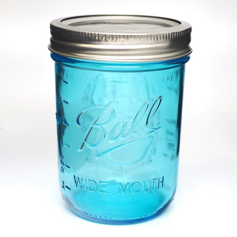 Ball Mason Jars - Ball Mason Jar 16oz Blue Wide Port - Bar Glasses & Drinkware - Glass 