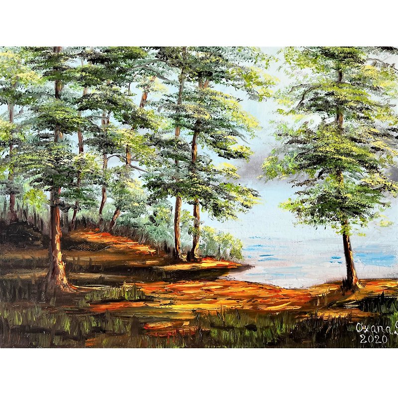Trees Painting Landscape Original Art Coast Artwork  30x40 cm/ 12x16 inch - 掛牆畫/海報 - 棉．麻 多色