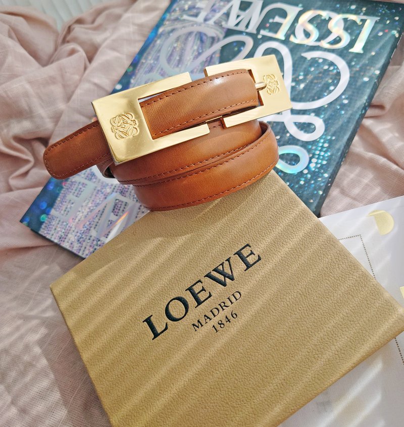 Second-hand orphan genuine product with box Loewe nappa leather golden Brown vintage belt belt - Belts - Genuine Leather Brown