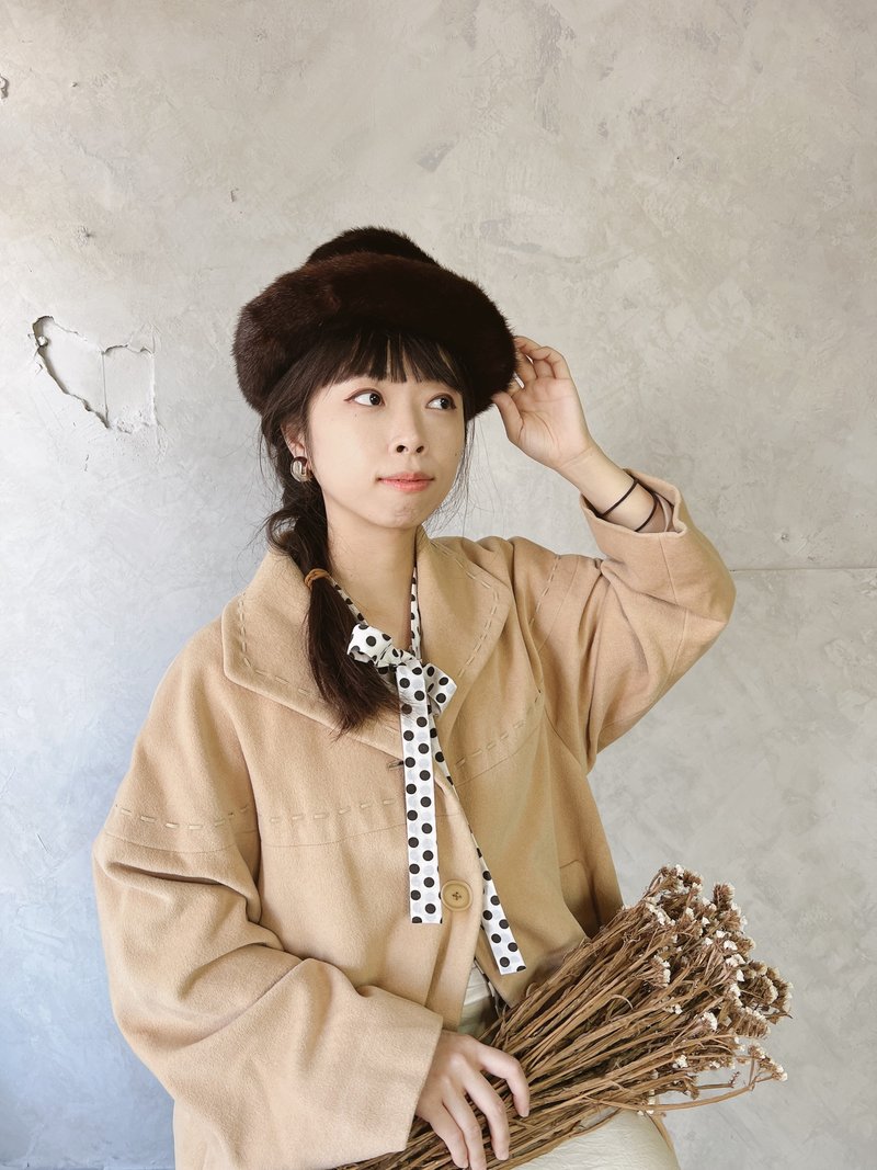 歐洲雜貨-深棕色質感皮草瑞典製仕女圓禮帽 - 帽子 - 其他材質 咖啡色