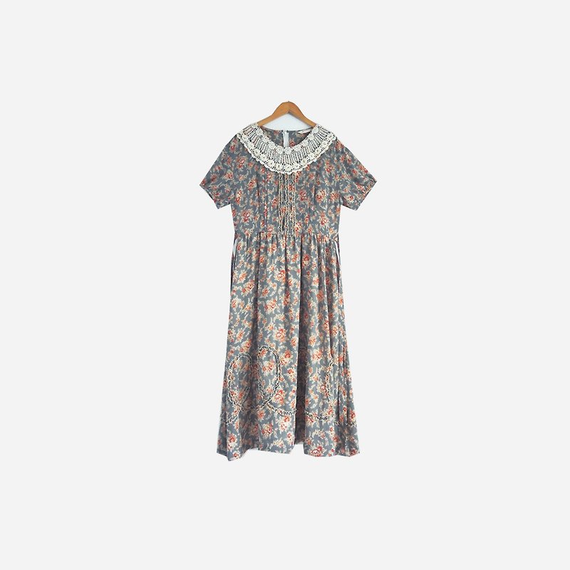 Dislocation vintage / lace collar print dress no.483 - One Piece Dresses - Other Materials Blue