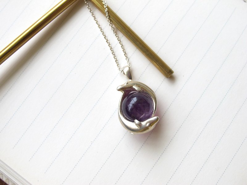 Amethyst x 925 Silver [Dolphin] - Natural Stone Necklace - สร้อยคอ - คริสตัล สีม่วง
