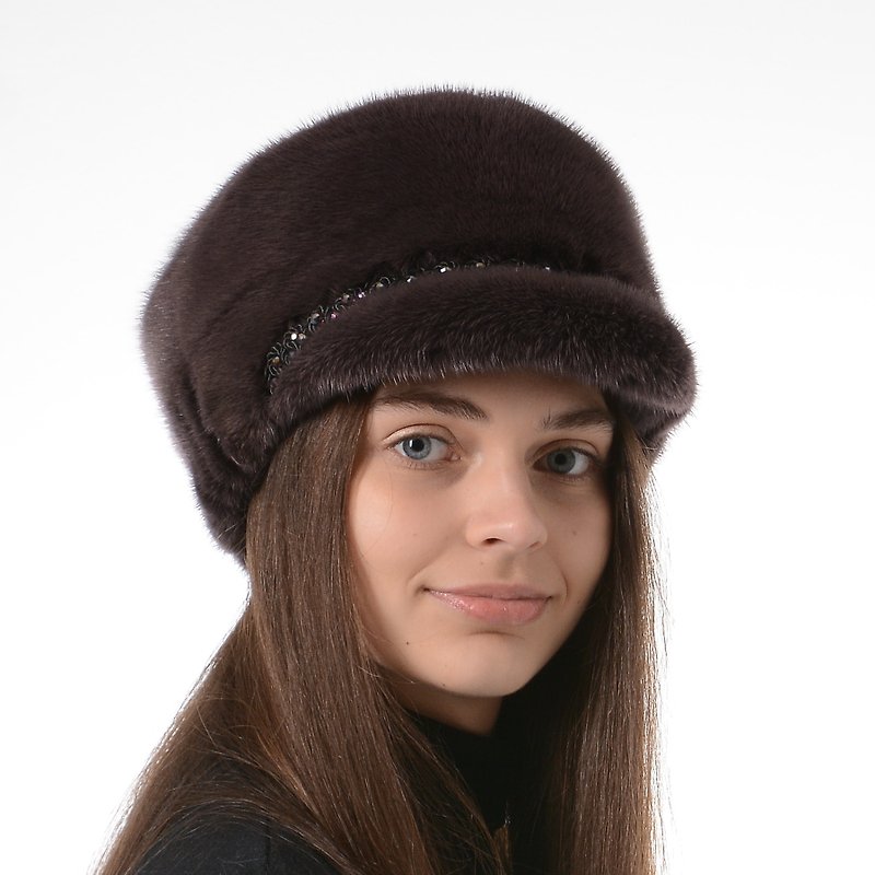 Women's luxury fur cap from 100% real natural mink fur winter hats - Hats & Caps - Other Materials Multicolor