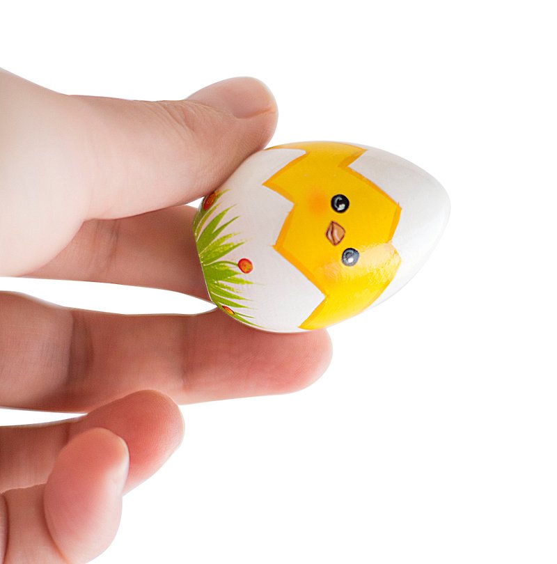 木製 人形・フィギュア ホワイト - 小さなイースター記念品木製の卵かわいいひよこ手描きの装飾品イースターバスケット