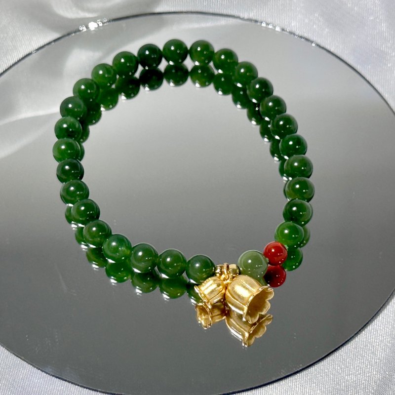 Hotan Jade Jasper + Nan Red + Sterling Silver Christmas Handmade Bracelet Bracelet Hand Beads String Natural Mineral Crystal - Bracelets - Crystal 