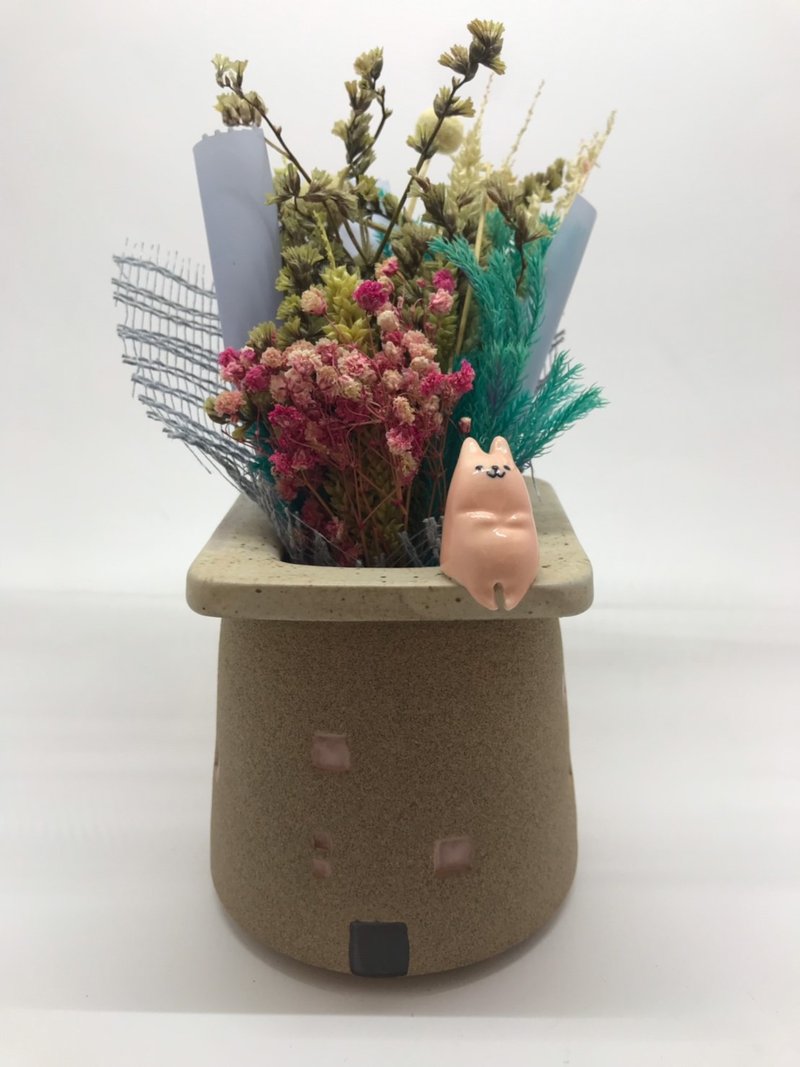 午後時光-粉紅兔-小 - 花瓶/花器 - 陶 卡其色