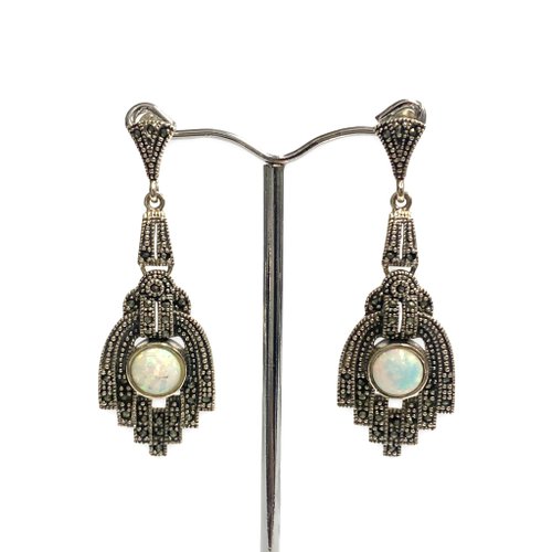 alisadesigns Victorian Style Large Gilson Opal Set Pendant and Earrings 925 Sterling Silver