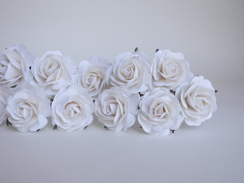 makemefrompaper Paper Flower, centerpiece, 25 pieces mulberry rose size 3.5 cm., white color