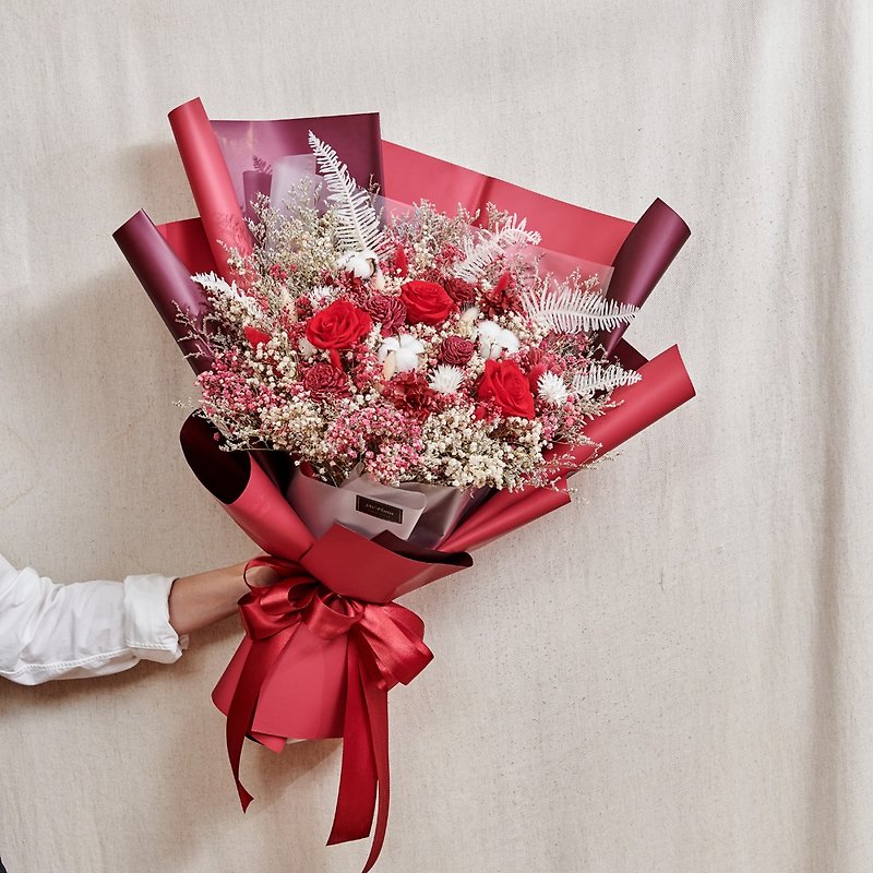 經典浪漫酒紅色-乾燥花束/永生花束-情人節禮物-求婚花束 - 乾花/永生花 - 植物．花 紅色