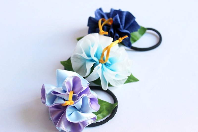 3ways hibiscus accessory,ponytail Holder(B3),hair bow,flower accessory,ukulele - Hair Accessories - Cotton & Hemp Blue
