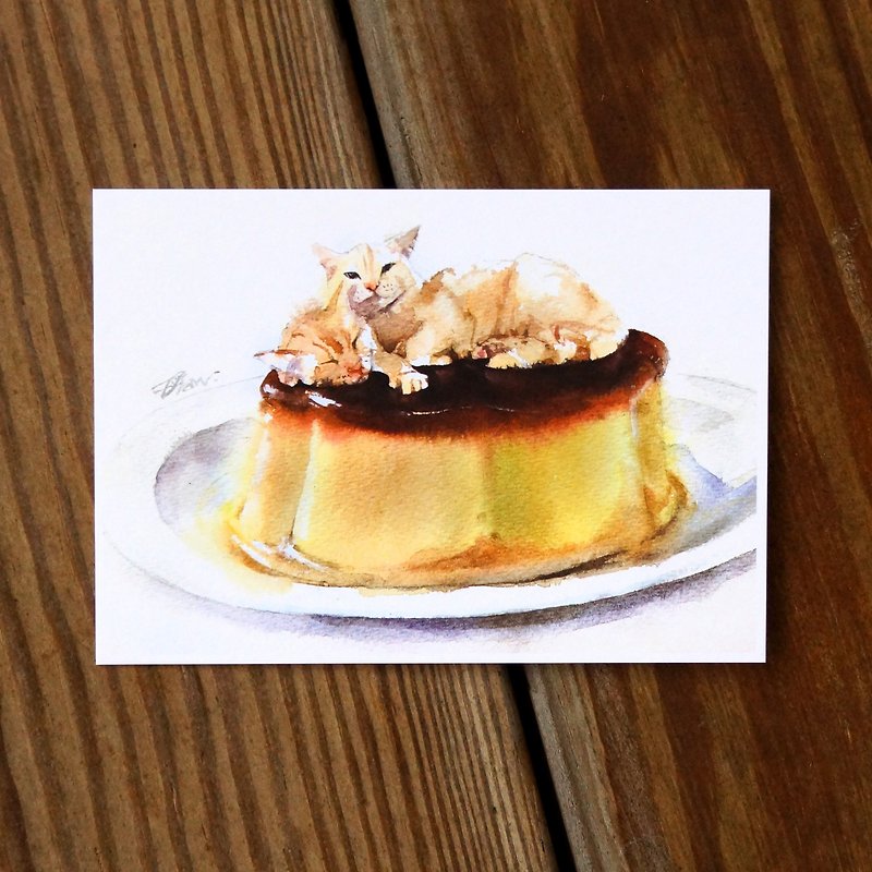 Watercolor painted hair series postcards <French pudding sauce caramel cat> - Cards & Postcards - Paper Yellow