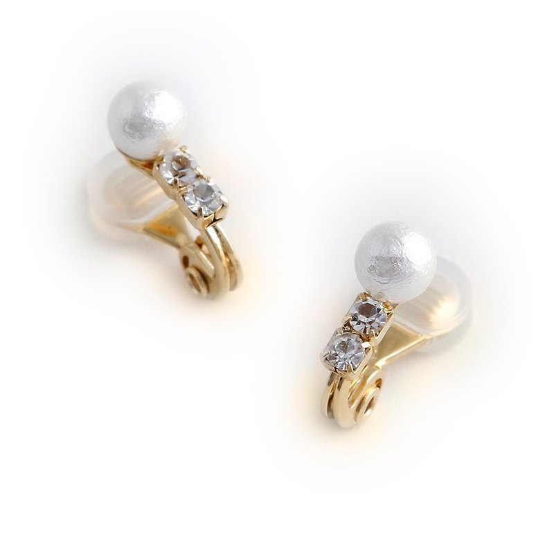 JewCas Air Earring系列雅致小巧水晶棉珍珠耳環_JC2759 gold - 耳環/耳夾 - 其他金屬 
