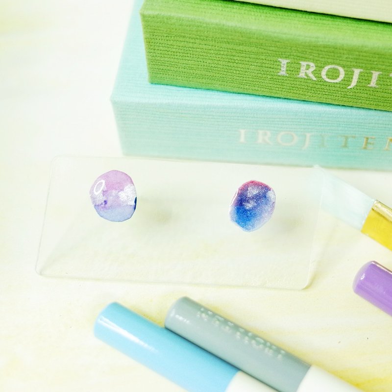 Solar term heat hand-painted earrings, earrings/ Clip-On - ต่างหู - วัสดุกันนำ้ สีน้ำเงิน