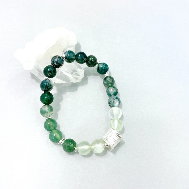Ops Moss Agate bracelet - 水草瑪瑙/葡萄石/純銀/心輪療癒/手鍊 - 手鍊/手環 - 寶石 綠色