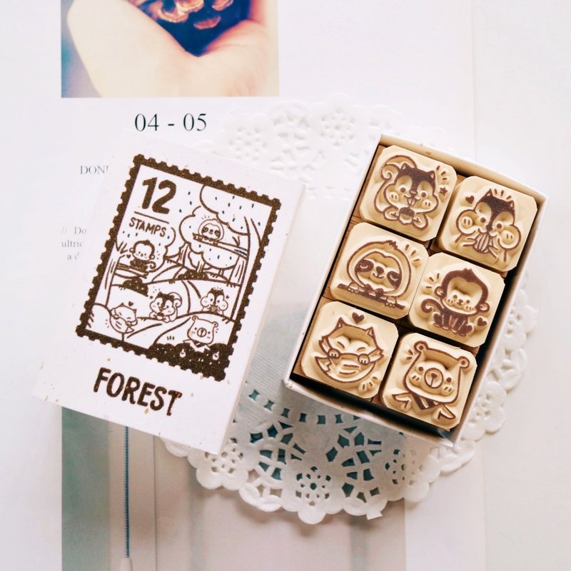 Handbook stamp- V12 Forest series matchbox small seal 2X2cm (6 styles) - ตราปั๊ม/สแตมป์/หมึก - ยาง สีนำ้ตาล