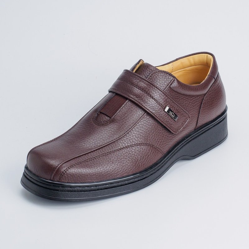 Super non-slip Velcro devil felt leather shoes∣s68c calm coffee - รองเท้าหนังผู้ชาย - หนังแท้ สีนำ้ตาล