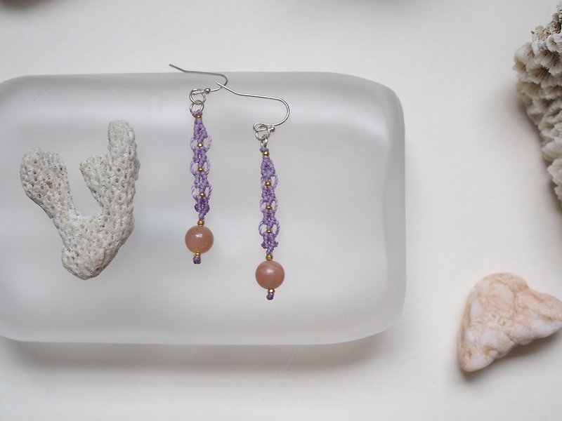 四川瑪瑙 | 天然石 | 手工編織耳飾 - 耳環/耳夾 - 半寶石 紫色