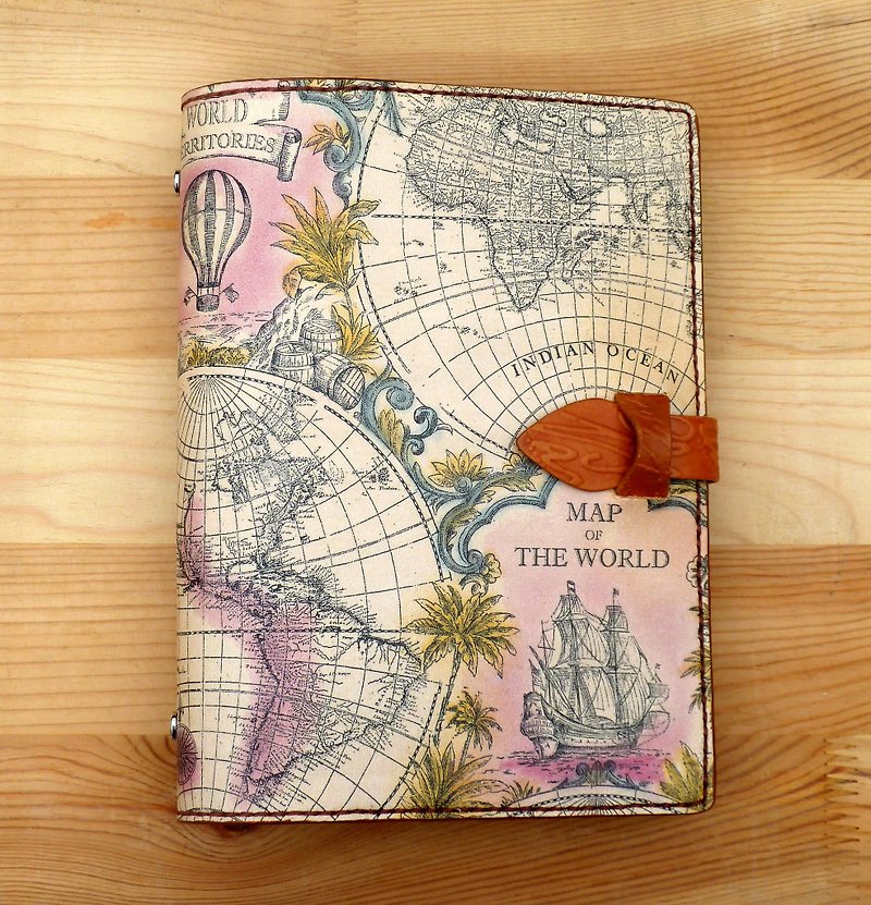 World Map Leather Binder removable Organizer / notebook / books clothes A5 - Notebooks & Journals - Genuine Leather 
