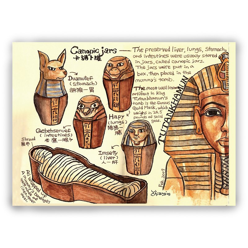 Hand-painted Illustrator Universal Card/Postcard/Card/Illustration Card--Egyptian Memories Mummy Pharaoh - การ์ด/โปสการ์ด - กระดาษ 