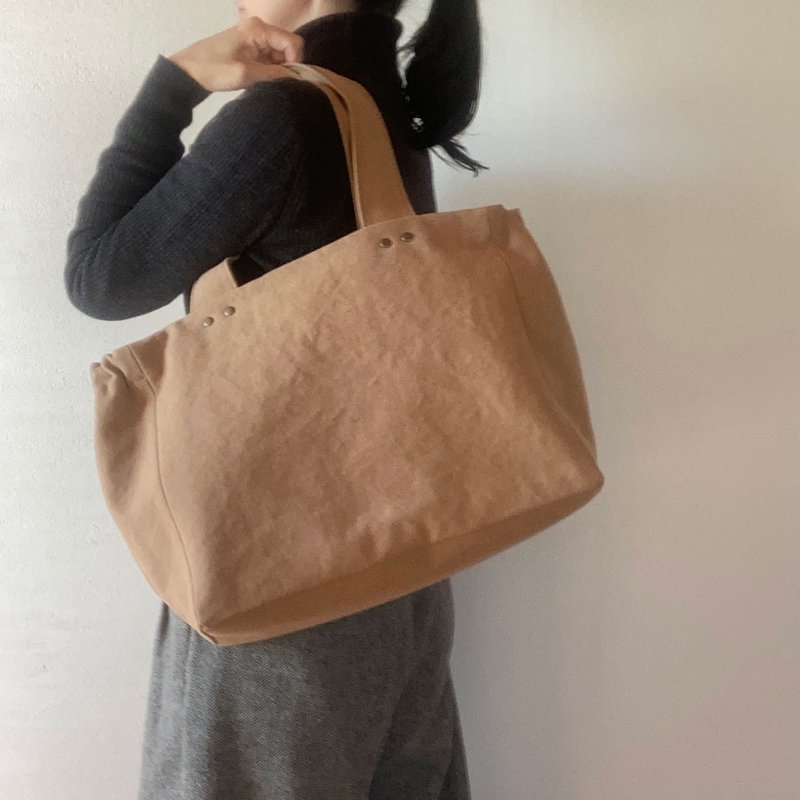 ギャザートート　Magazine　ダークベージュ　８号帆布　トートバッグ　A4　ショルダー - 手提包/手提袋 - 棉．麻 咖啡色